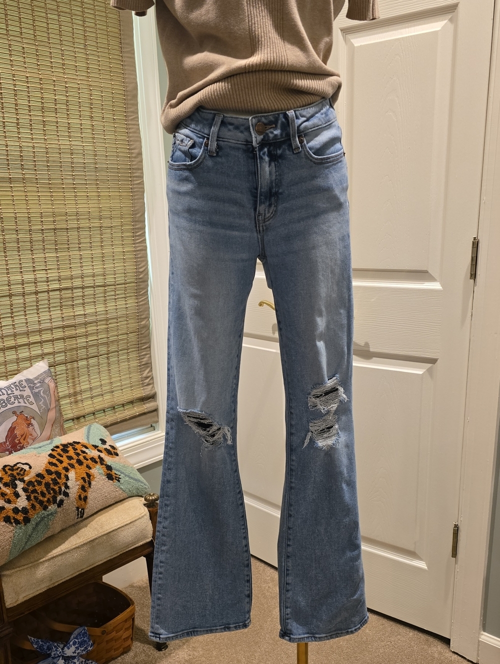 Buckle Light Blue Distressed Flare Jeans